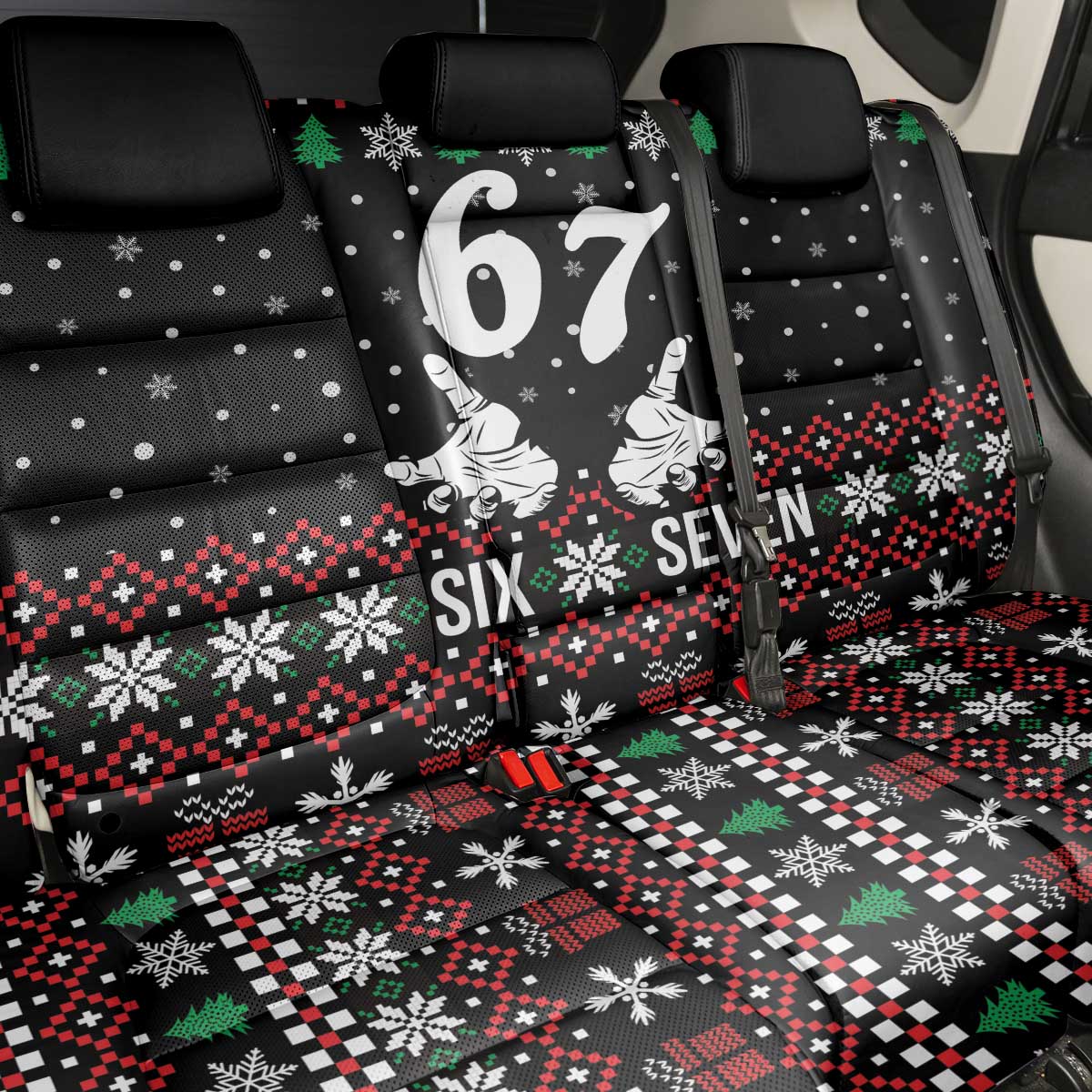 Six Seven Skeleton Hand Christmas Back Car Seat Cover Meme Gen Alpha Slang - Wonder Print Shop