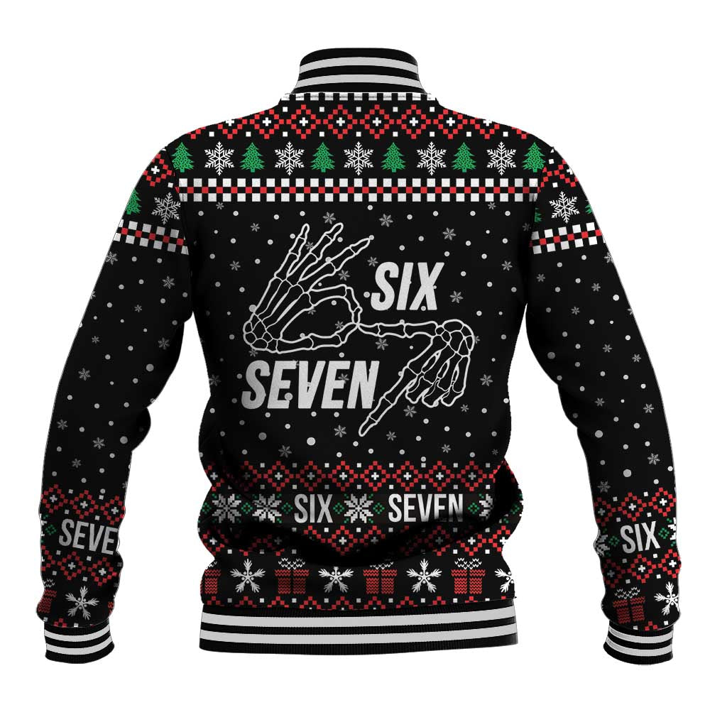 Six Seven Skeleton Hand Christmas Baseball Jacket Meme Gen Alpha Slang - Wonder Print Shop