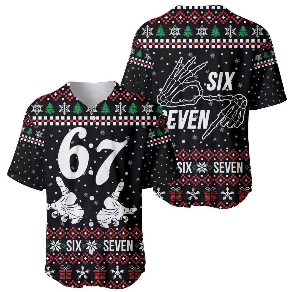 Six Seven Skeleton Hand Christmas Baseball Jersey Meme Gen Alpha Slang - Wonder Print Shop