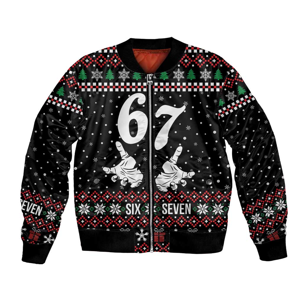 Six Seven Skeleton Hand Christmas Bomber Jacket Meme Gen Alpha Slang - Wonder Print Shop