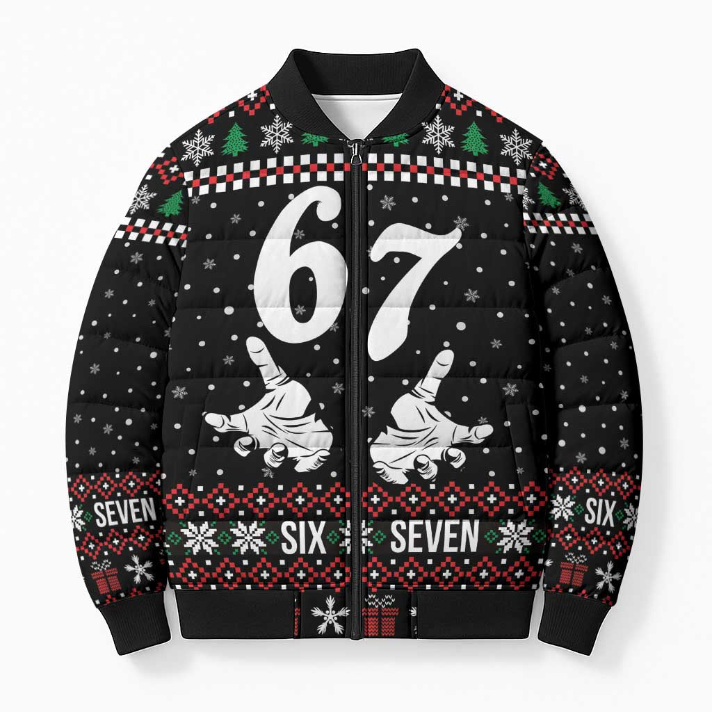 Six Seven Skeleton Hand Christmas Bomber Puffer Jacket Meme Gen Alpha Slang - Wonder Print Shop