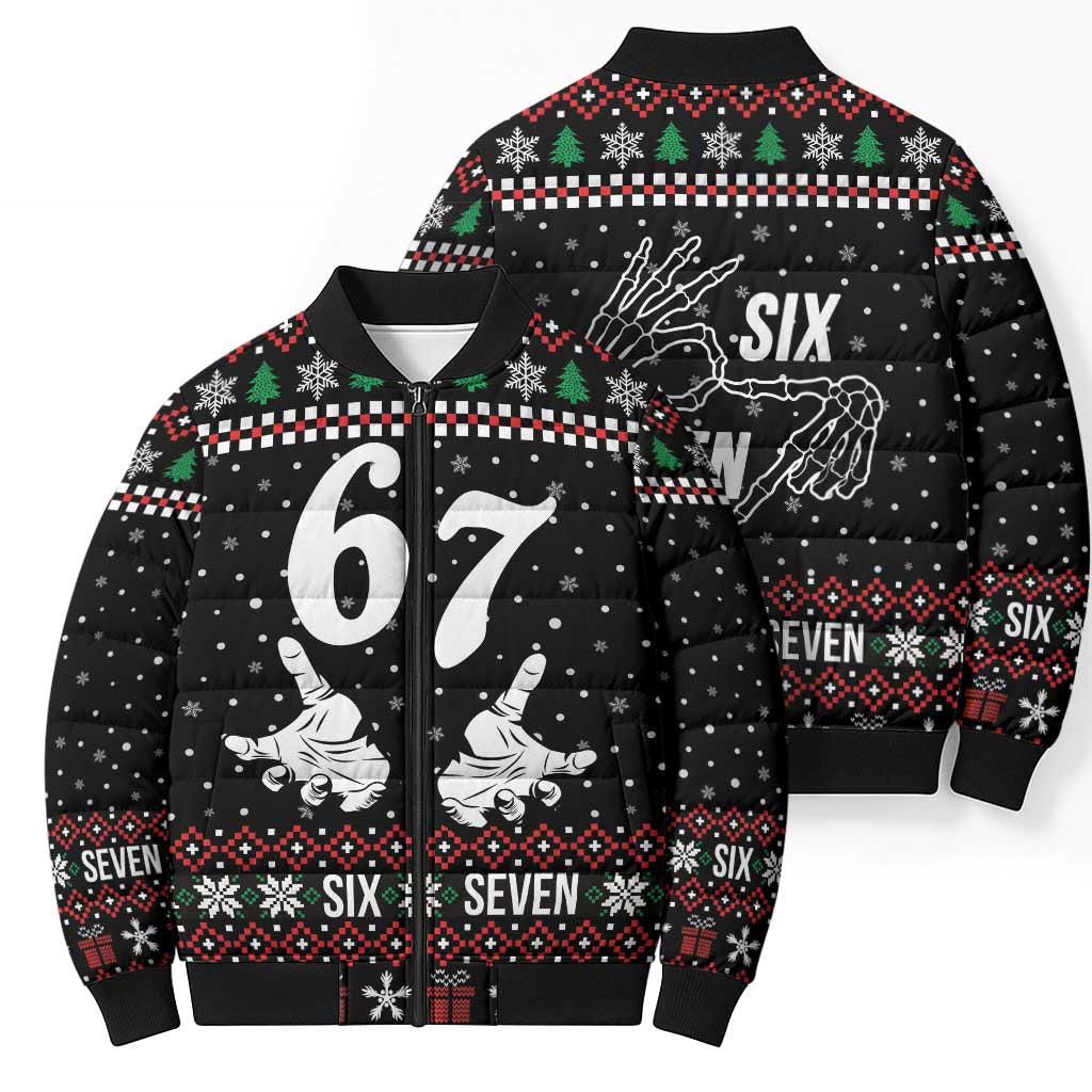 Six Seven Skeleton Hand Christmas Bomber Puffer Jacket Meme Gen Alpha Slang - Wonder Print Shop