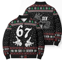 Six Seven Skeleton Hand Christmas Bomber Puffer Jacket Meme Gen Alpha Slang - Wonder Print Shop