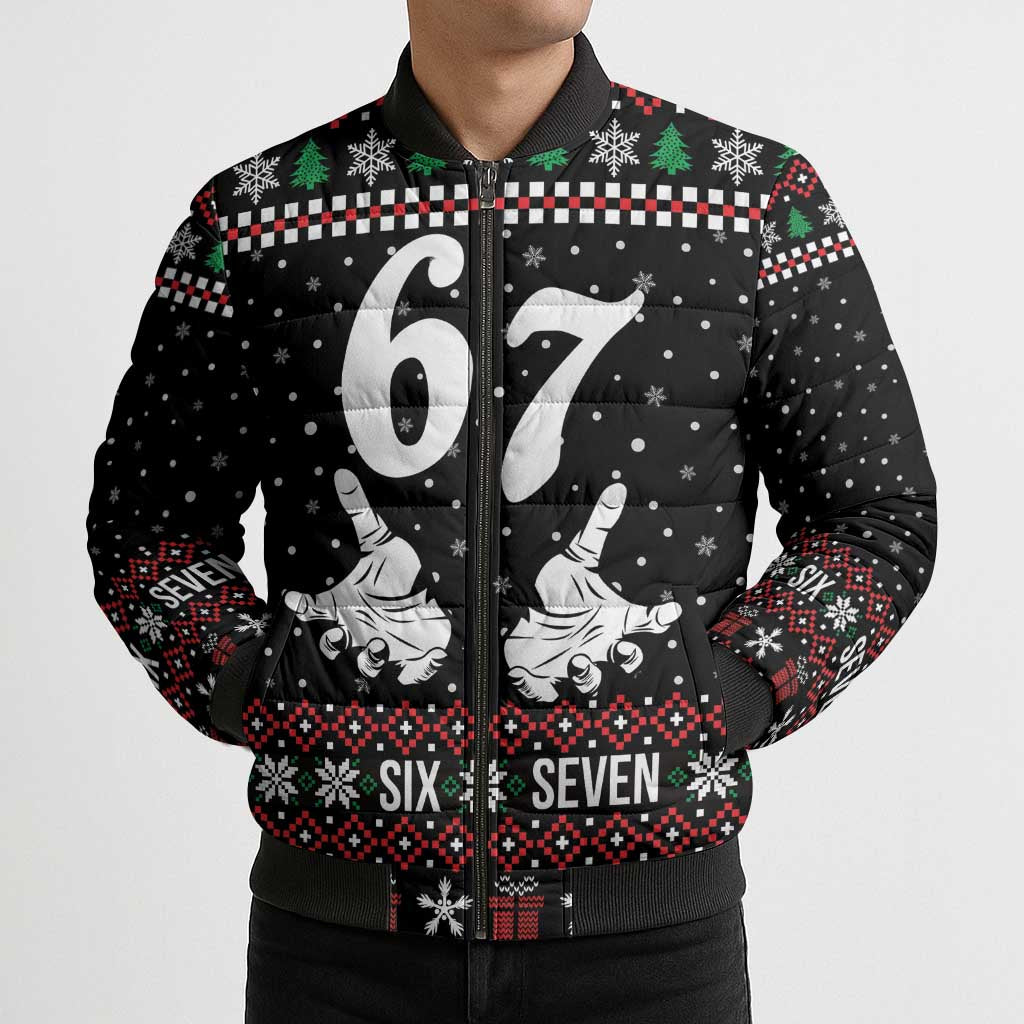 Six Seven Skeleton Hand Christmas Bomber Puffer Jacket Meme Gen Alpha Slang - Wonder Print Shop