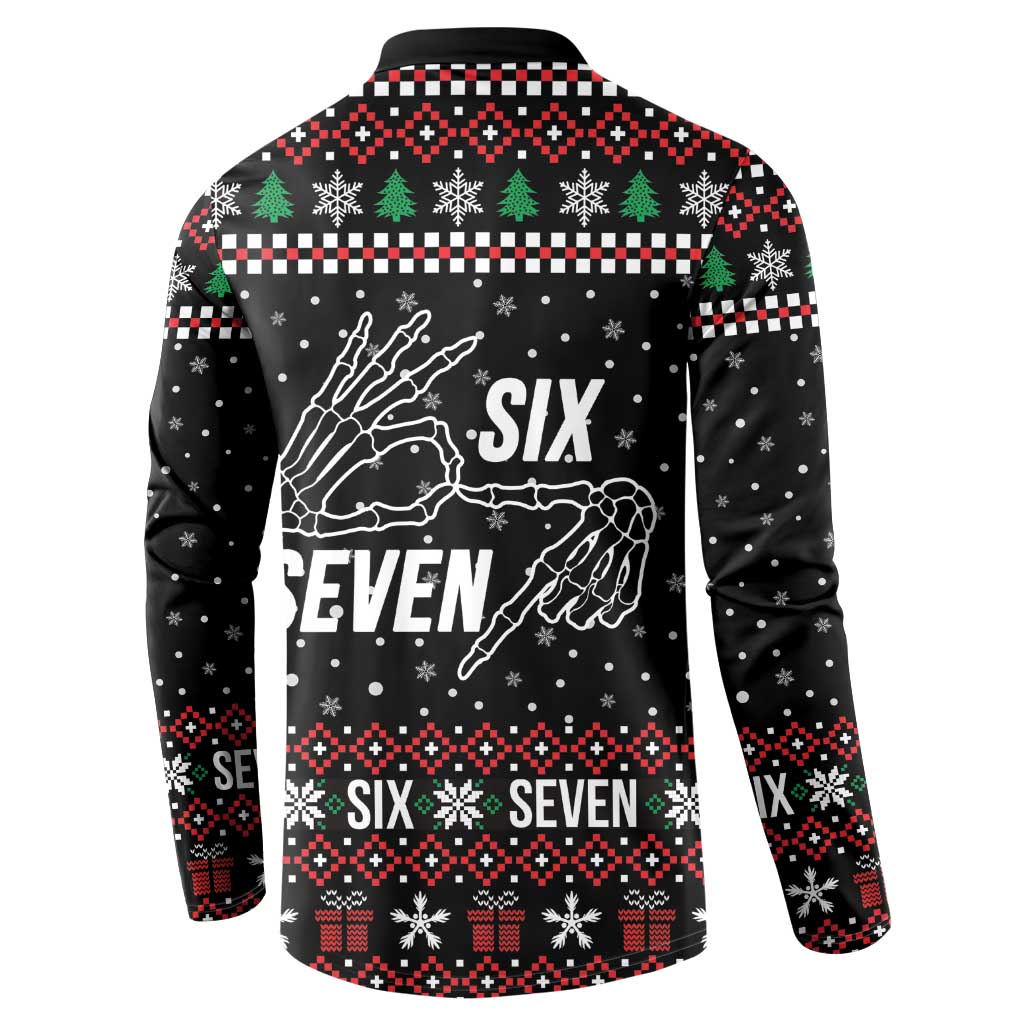 Six Seven Skeleton Hand Christmas Button Sweatshirt Meme Gen Alpha Slang - Wonder Print Shop