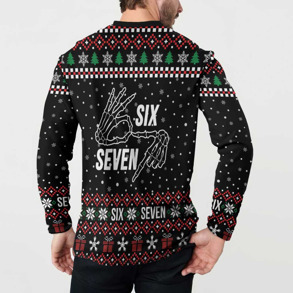 Six Seven Skeleton Hand Christmas Button Sweatshirt Meme Gen Alpha Slang - Wonder Print Shop