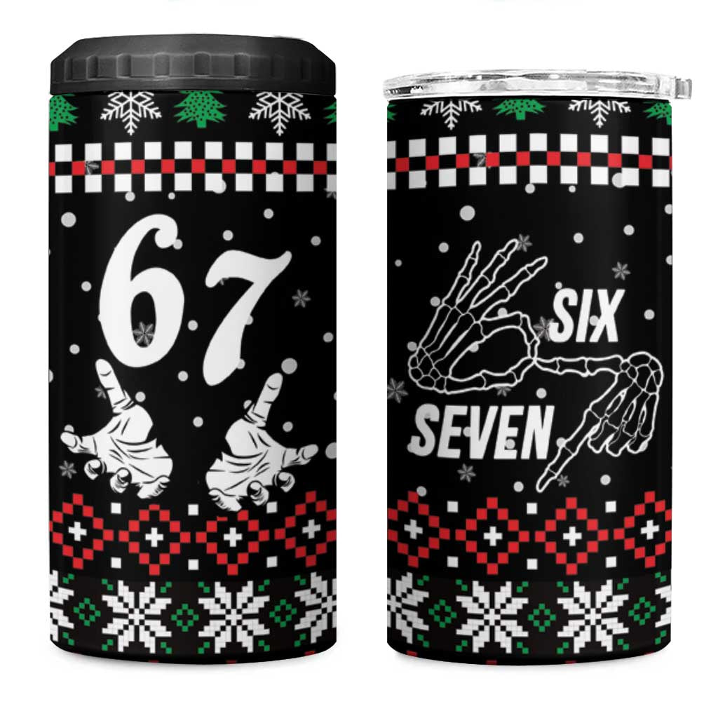 Six Seven Skeleton Hand Christmas 4 in 1 Can Cooler Tumbler Meme Gen Alpha Slang - Wonder Print Shop