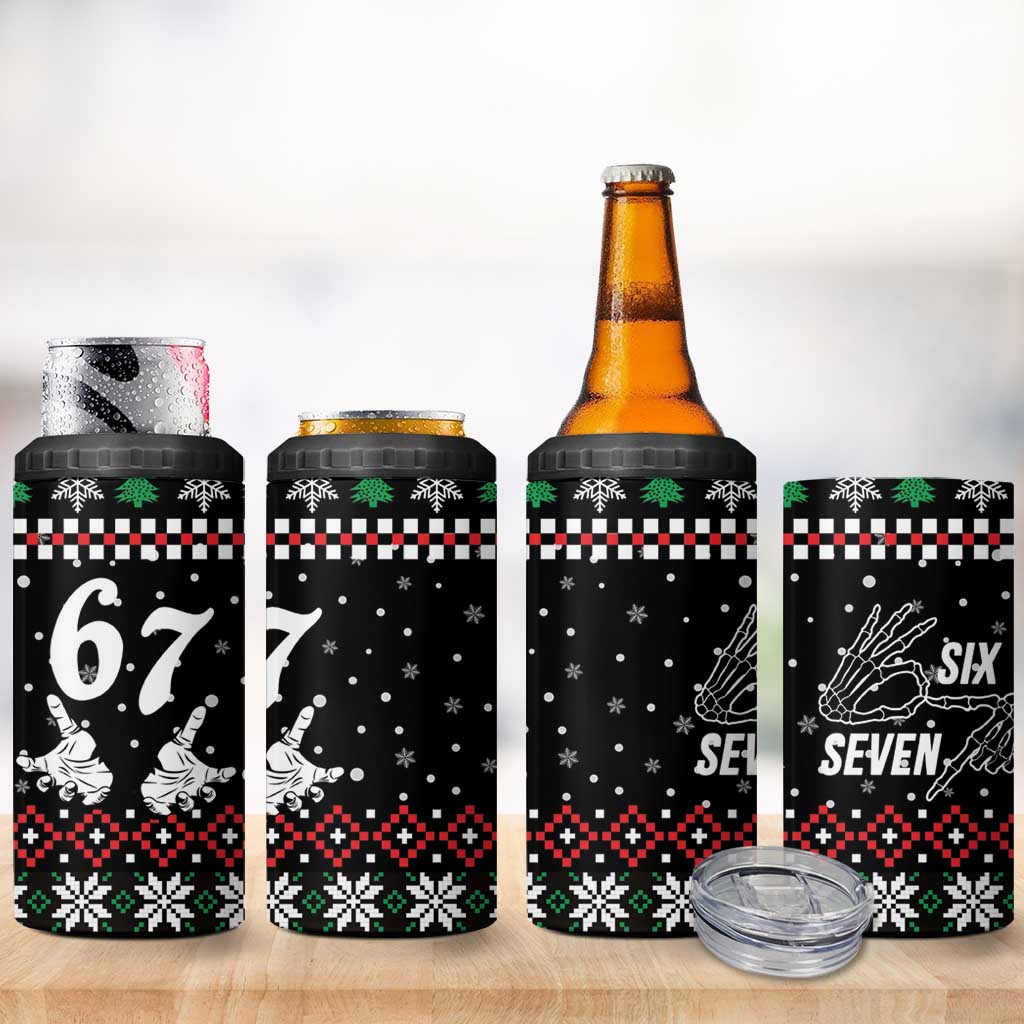 Six Seven Skeleton Hand Christmas 4 in 1 Can Cooler Tumbler Meme Gen Alpha Slang - Wonder Print Shop