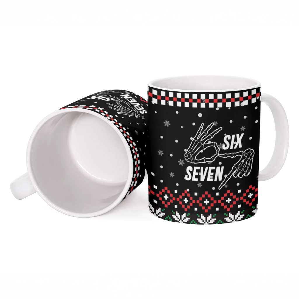 Six Seven Skeleton Hand Christmas Ceramic Mug Meme Gen Alpha Slang - Wonder Print Shop