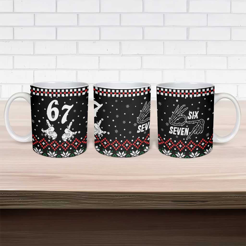 Six Seven Skeleton Hand Christmas Ceramic Mug Meme Gen Alpha Slang - Wonder Print Shop