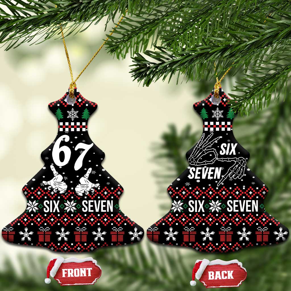 Six Seven Skeleton Hand Christmas Ceramic Ornament Meme Gen Alpha Slang - Wonder Print Shop