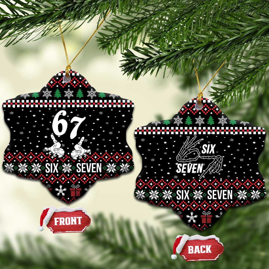 Six Seven Skeleton Hand Christmas Ceramic Ornament Meme Gen Alpha Slang - Wonder Print Shop