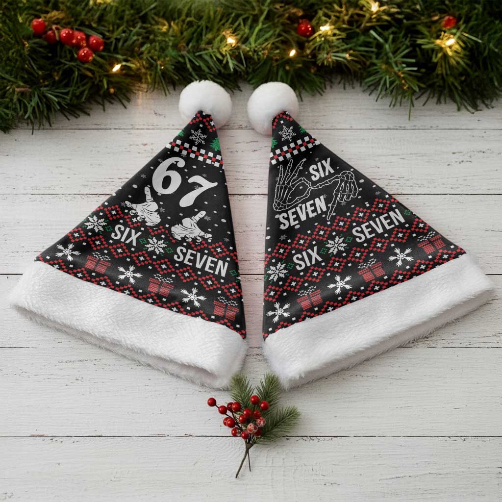 Six Seven Skeleton Hand Christmas Santa Hat Meme Gen Alpha Slang - Wonder Print Shop