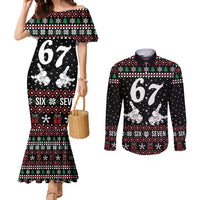 Six Seven Skeleton Hand Christmas Couples Matching Mermaid Dress and Long Sleeve Button Shirt Meme Gen Alpha Slang - Wonder Print Shop