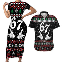 Six Seven Skeleton Hand Christmas Couples Matching Short Sleeve Bodycon Dress and Hawaiian Shirt Meme Gen Alpha Slang - Wonder Print Shop