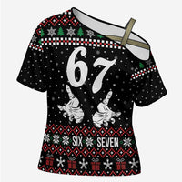 Six Seven Skeleton Hand Christmas Cross Shoulder Shirt Meme Gen Alpha Slang - Wonder Print Shop