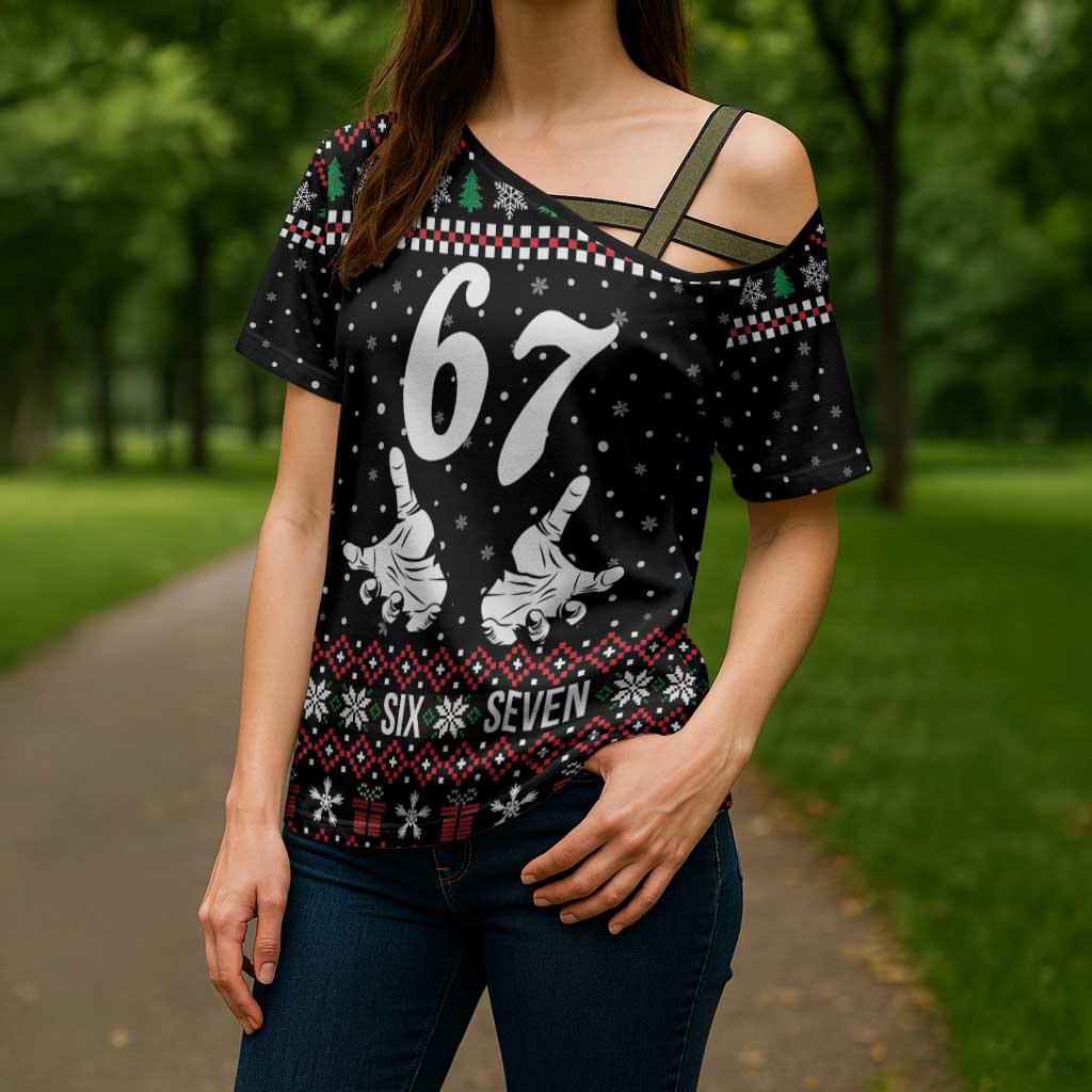 Six Seven Skeleton Hand Christmas Cross Shoulder Shirt Meme Gen Alpha Slang - Wonder Print Shop