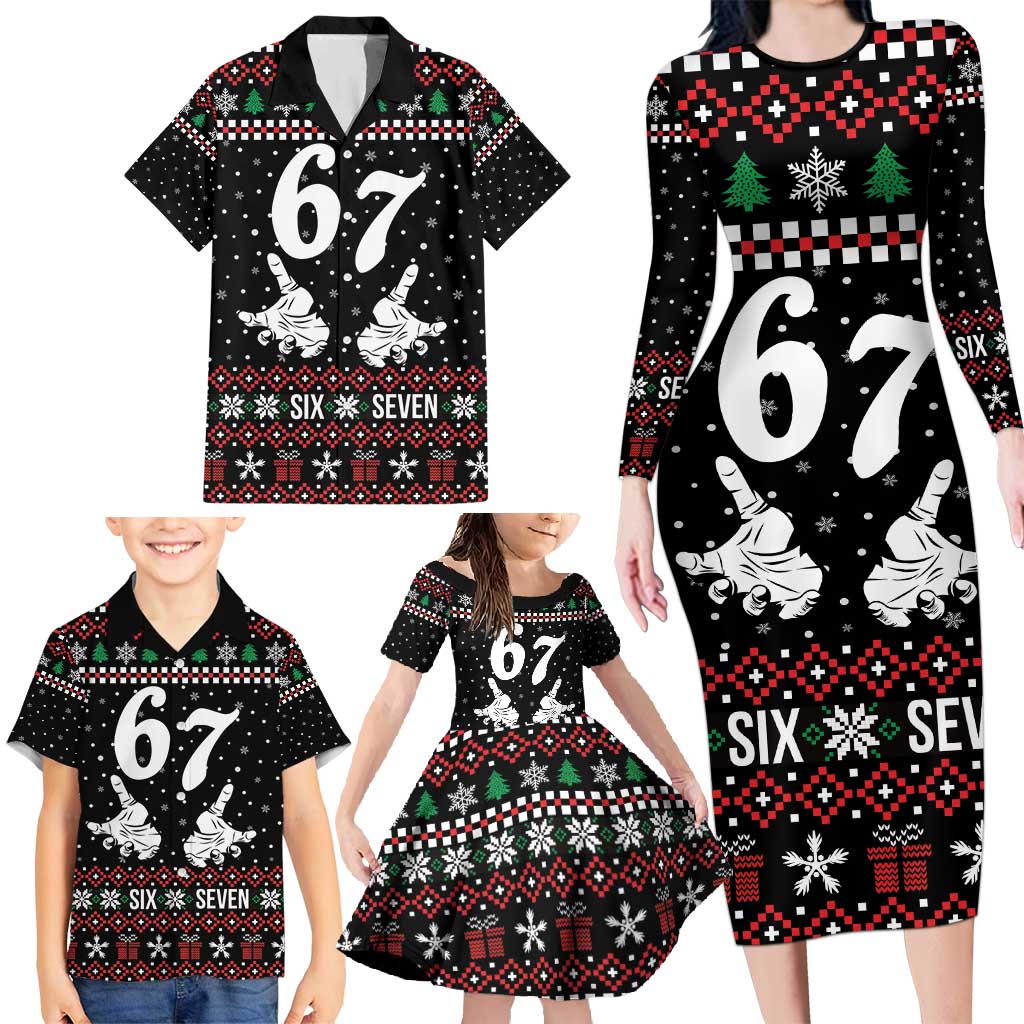 Six Seven Skeleton Hand Christmas Family Matching Long Sleeve Bodycon Dress and Hawaiian Shirt Meme Gen Alpha Slang - Wonder Print Shop