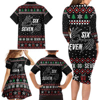 Six Seven Skeleton Hand Christmas Family Matching Long Sleeve Bodycon Dress and Hawaiian Shirt Meme Gen Alpha Slang - Wonder Print Shop