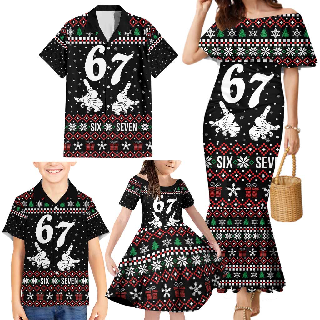 Six Seven Skeleton Hand Christmas Family Matching Mermaid Dress and Hawaiian Shirt Meme Gen Alpha Slang - Wonder Print Shop
