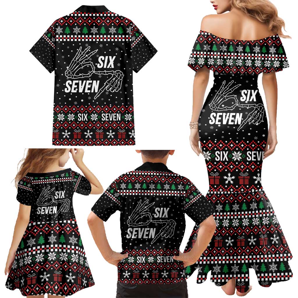 Six Seven Skeleton Hand Christmas Family Matching Mermaid Dress and Hawaiian Shirt Meme Gen Alpha Slang - Wonder Print Shop