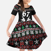 Six Seven Skeleton Hand Christmas Family Matching Off The Shoulder Long Sleeve Dress and Hawaiian Shirt Meme Gen Alpha Slang - Wonder Print Shop