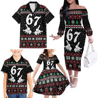 Six Seven Skeleton Hand Christmas Family Matching Off The Shoulder Long Sleeve Dress and Hawaiian Shirt Meme Gen Alpha Slang - Wonder Print Shop