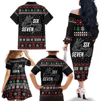 Six Seven Skeleton Hand Christmas Family Matching Off The Shoulder Long Sleeve Dress and Hawaiian Shirt Meme Gen Alpha Slang - Wonder Print Shop