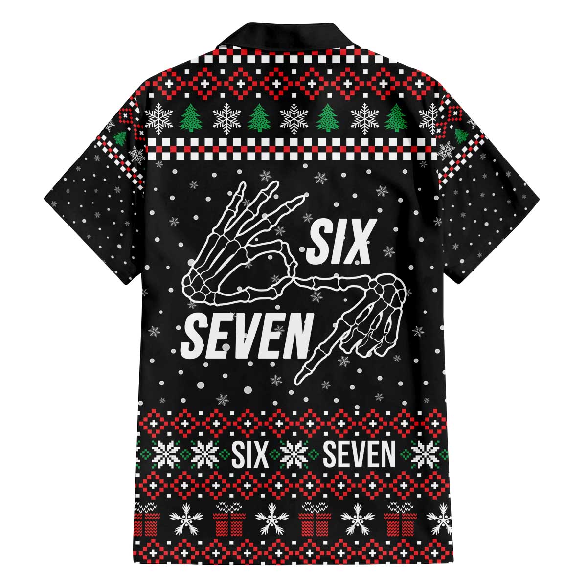 Six Seven Skeleton Hand Christmas Family Matching Off The Shoulder Long Sleeve Dress and Hawaiian Shirt Meme Gen Alpha Slang - Wonder Print Shop