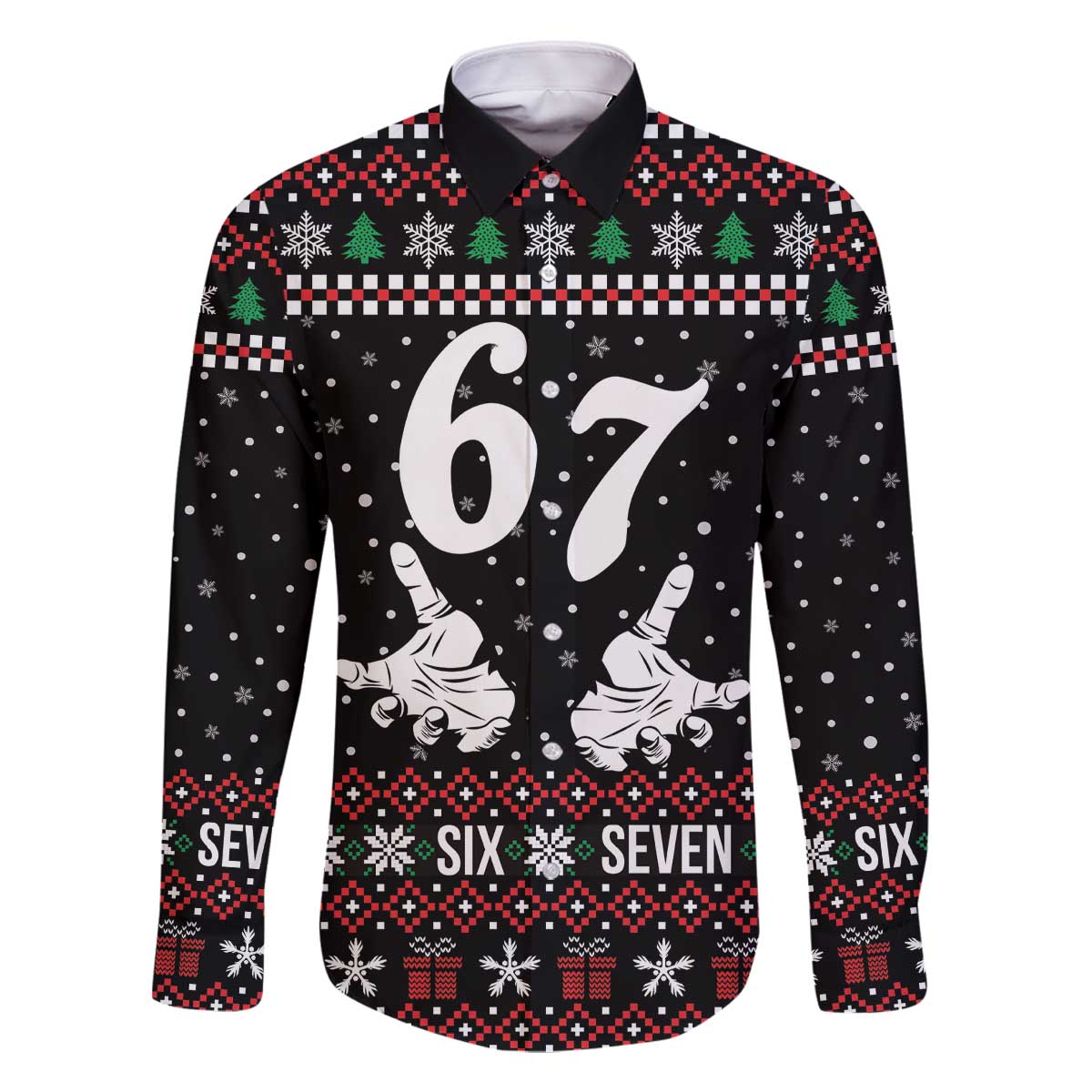 Six Seven Skeleton Hand Christmas Family Matching Off The Shoulder Long Sleeve Dress and Hawaiian Shirt Meme Gen Alpha Slang - Wonder Print Shop