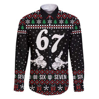 Six Seven Skeleton Hand Christmas Family Matching Off The Shoulder Long Sleeve Dress and Hawaiian Shirt Meme Gen Alpha Slang - Wonder Print Shop
