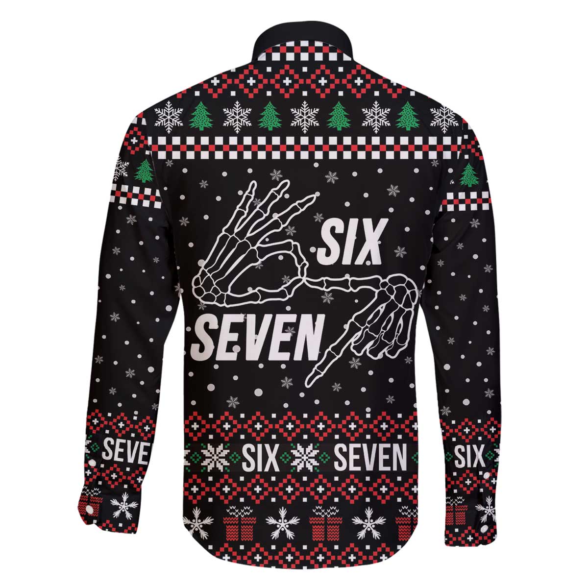 Six Seven Skeleton Hand Christmas Family Matching Off The Shoulder Long Sleeve Dress and Hawaiian Shirt Meme Gen Alpha Slang - Wonder Print Shop
