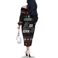 Six Seven Skeleton Hand Christmas Family Matching Off The Shoulder Long Sleeve Dress and Hawaiian Shirt Meme Gen Alpha Slang - Wonder Print Shop