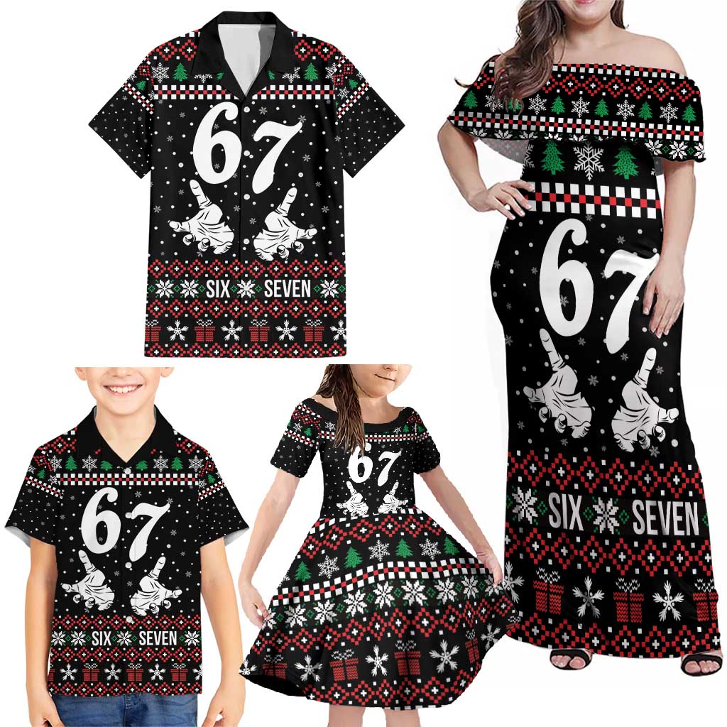 Six Seven Skeleton Hand Christmas Family Matching Off Shoulder Maxi Dress and Hawaiian Shirt Meme Gen Alpha Slang - Wonder Print Shop