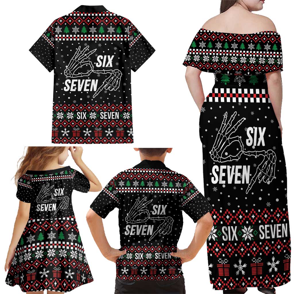 Six Seven Skeleton Hand Christmas Family Matching Off Shoulder Maxi Dress and Hawaiian Shirt Meme Gen Alpha Slang - Wonder Print Shop