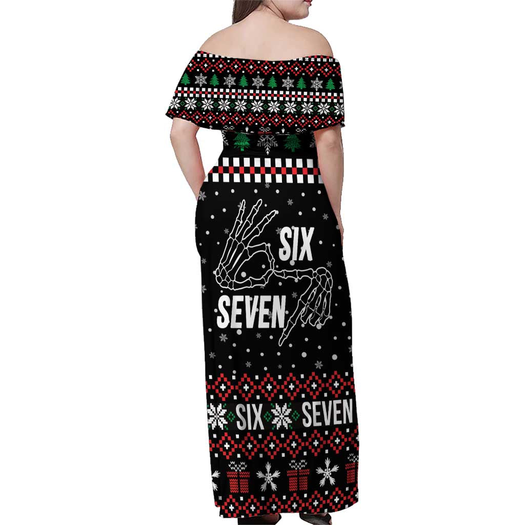 Six Seven Skeleton Hand Christmas Family Matching Off Shoulder Maxi Dress and Hawaiian Shirt Meme Gen Alpha Slang - Wonder Print Shop