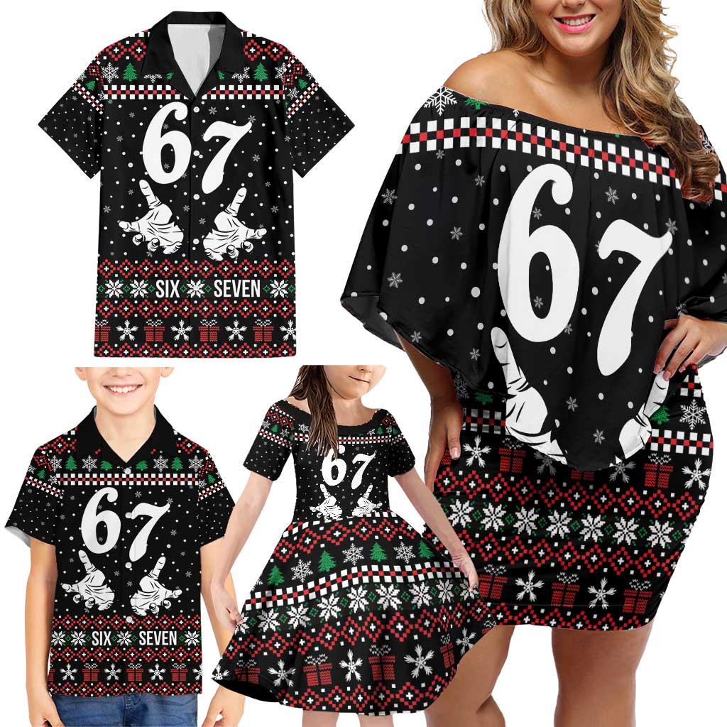 Six Seven Skeleton Hand Christmas Family Matching Off Shoulder Short Dress and Hawaiian Shirt Meme Gen Alpha Slang - Wonder Print Shop