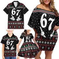 Six Seven Skeleton Hand Christmas Family Matching Off Shoulder Short Dress and Hawaiian Shirt Meme Gen Alpha Slang - Wonder Print Shop