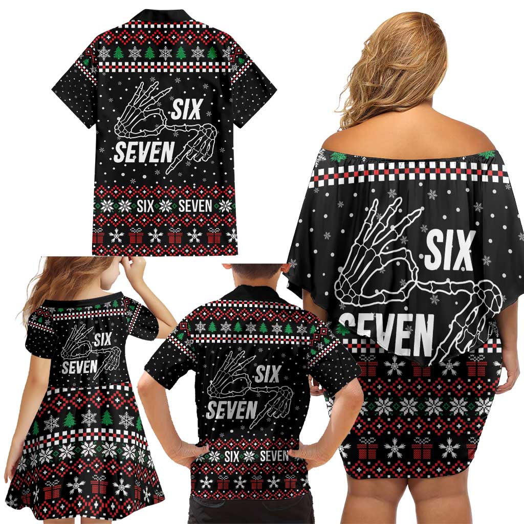 Six Seven Skeleton Hand Christmas Family Matching Off Shoulder Short Dress and Hawaiian Shirt Meme Gen Alpha Slang - Wonder Print Shop