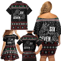 Six Seven Skeleton Hand Christmas Family Matching Off Shoulder Short Dress and Hawaiian Shirt Meme Gen Alpha Slang - Wonder Print Shop