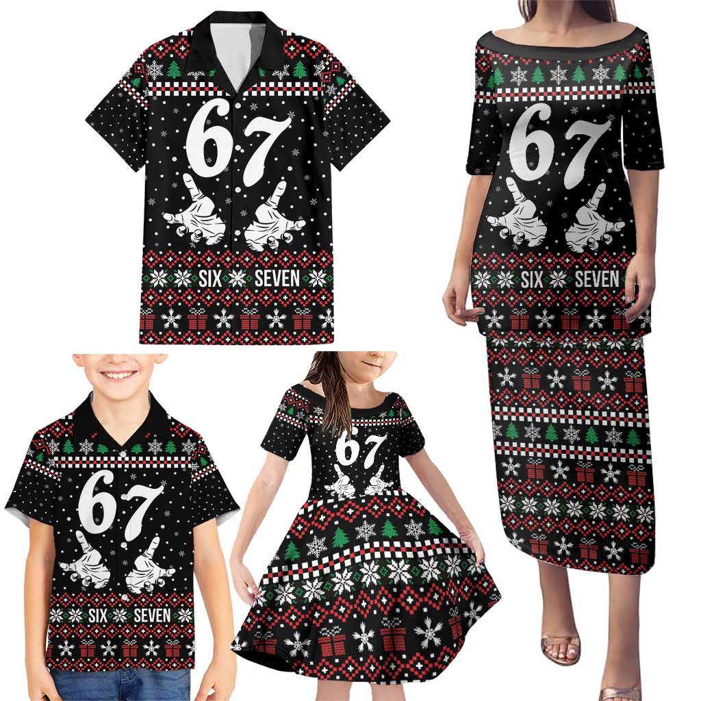 Six Seven Skeleton Hand Christmas Family Matching Puletasi and Hawaiian Shirt Meme Gen Alpha Slang - Wonder Print Shop