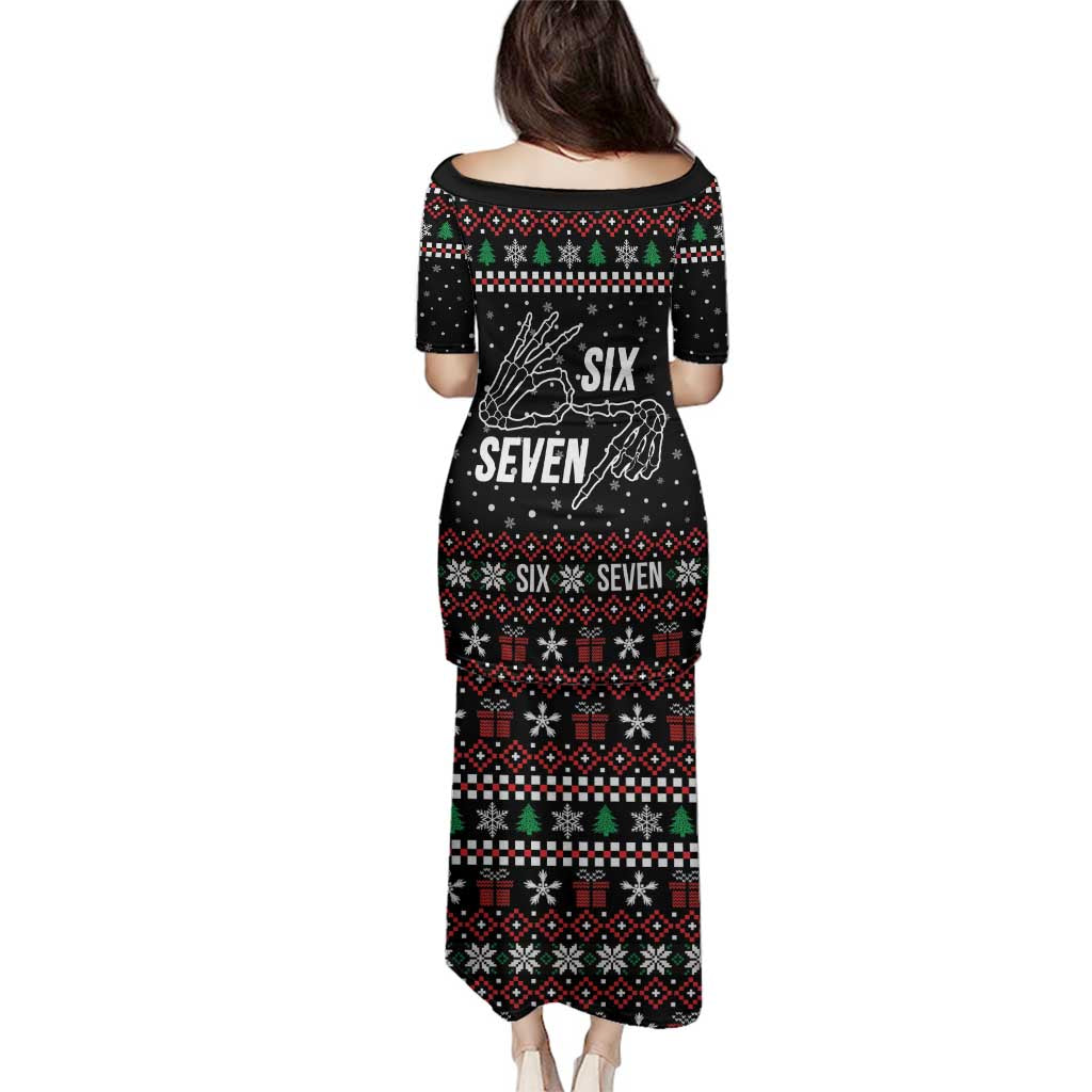 Six Seven Skeleton Hand Christmas Family Matching Puletasi and Hawaiian Shirt Meme Gen Alpha Slang - Wonder Print Shop