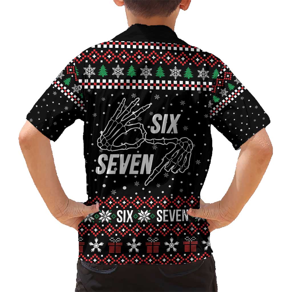 Six Seven Skeleton Hand Christmas Family Matching Short Sleeve Bodycon Dress and Hawaiian Shirt Meme Gen Alpha Slang - Wonder Print Shop