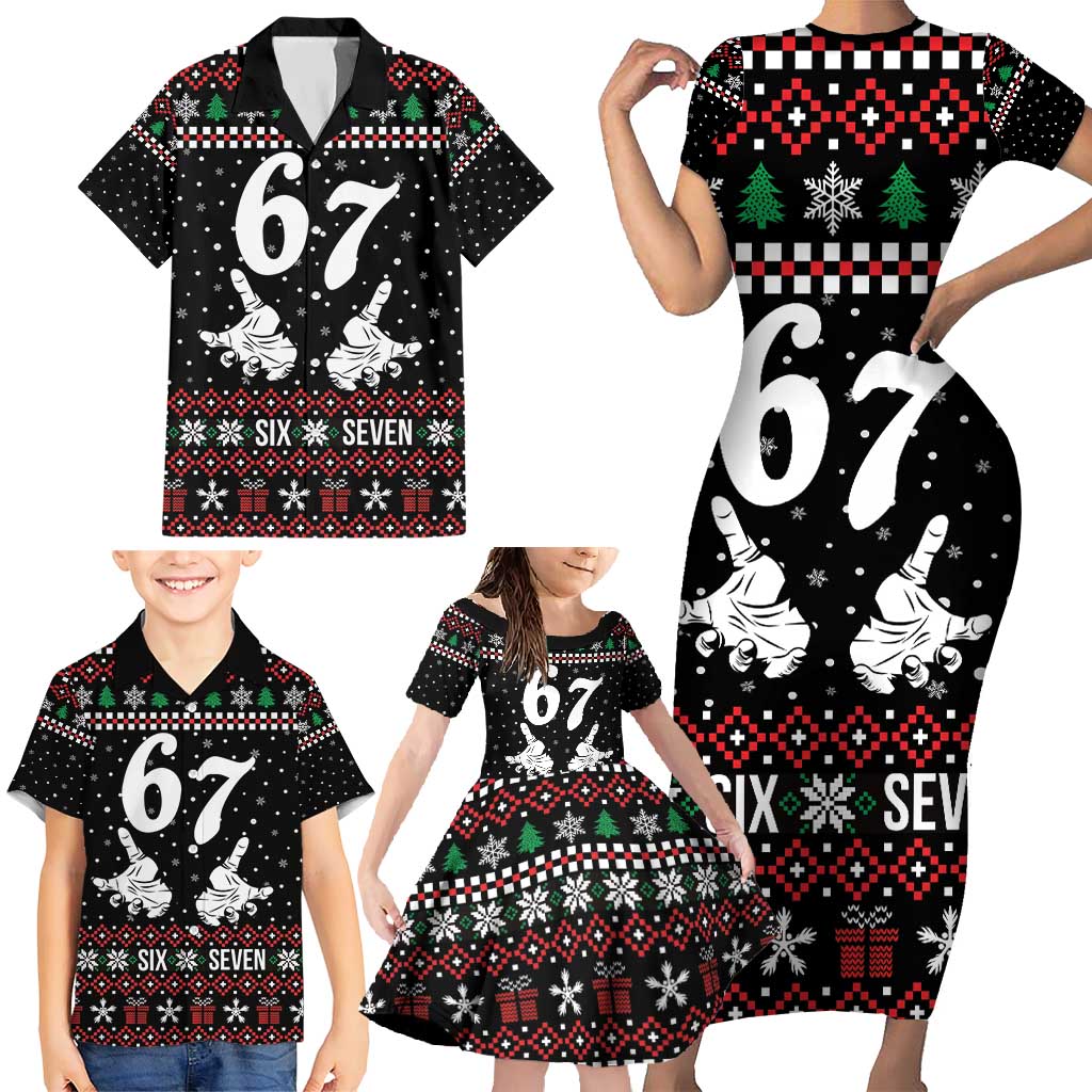 Six Seven Skeleton Hand Christmas Family Matching Short Sleeve Bodycon Dress and Hawaiian Shirt Meme Gen Alpha Slang - Wonder Print Shop
