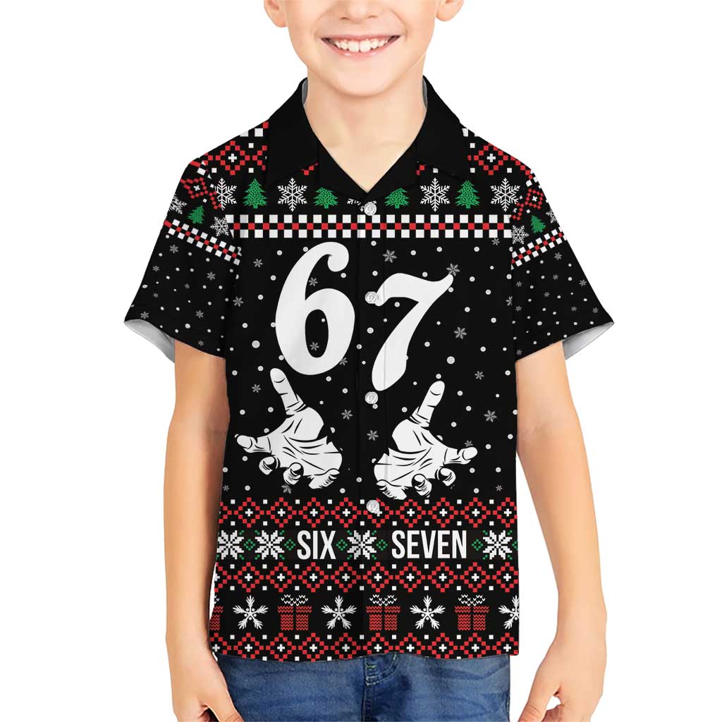 Six Seven Skeleton Hand Christmas Family Matching Short Sleeve Bodycon Dress and Hawaiian Shirt Meme Gen Alpha Slang - Wonder Print Shop