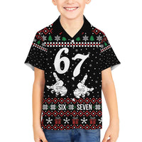 Six Seven Skeleton Hand Christmas Family Matching Short Sleeve Bodycon Dress and Hawaiian Shirt Meme Gen Alpha Slang - Wonder Print Shop
