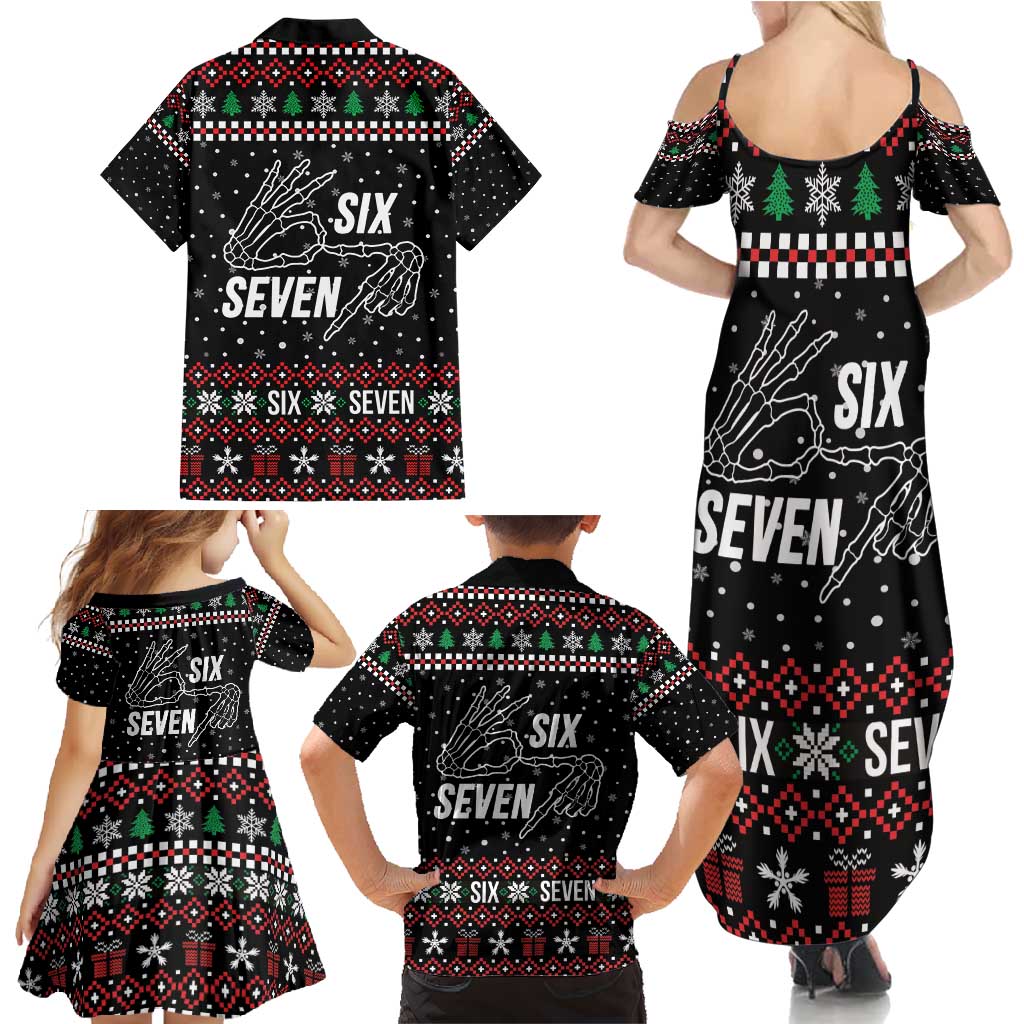 Six Seven Skeleton Hand Christmas Family Matching Summer Maxi Dress and Hawaiian Shirt Meme Gen Alpha Slang - Wonder Print Shop