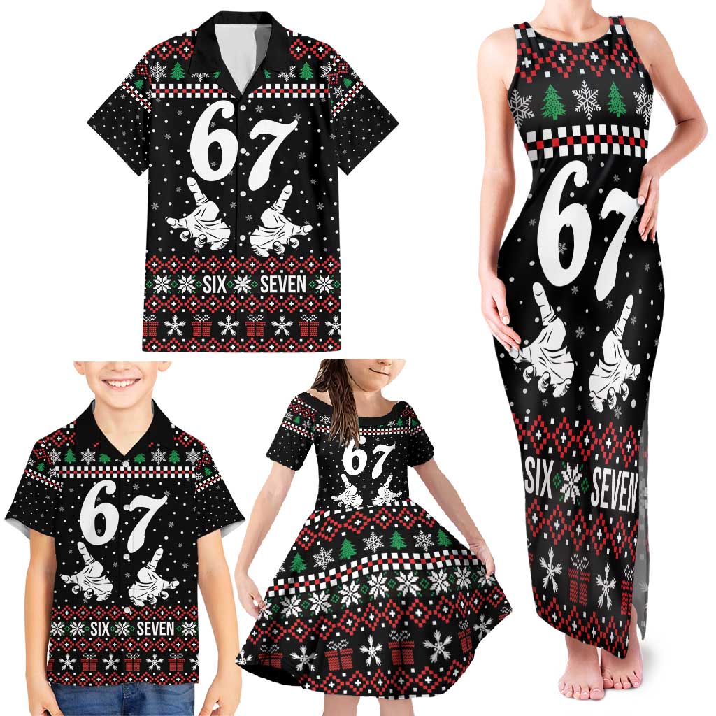 Six Seven Skeleton Hand Christmas Family Matching Tank Maxi Dress and Hawaiian Shirt Meme Gen Alpha Slang - Wonder Print Shop