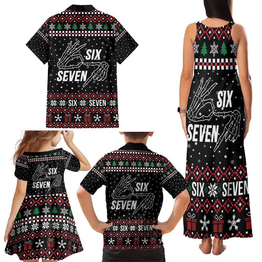 Six Seven Skeleton Hand Christmas Family Matching Tank Maxi Dress and Hawaiian Shirt Meme Gen Alpha Slang - Wonder Print Shop