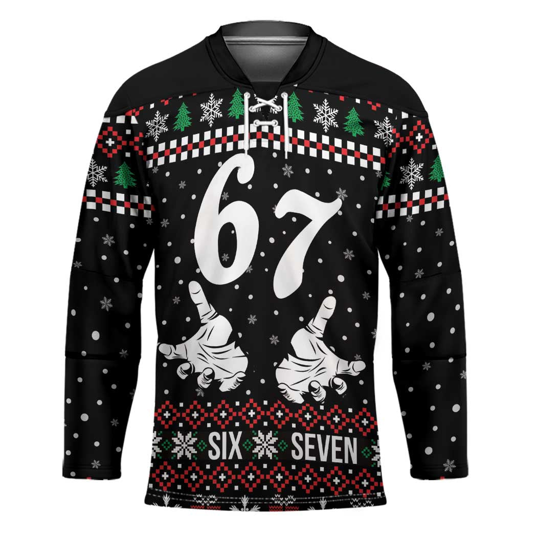 Six Seven Skeleton Hand Christmas Hockey Jersey Meme Gen Alpha Slang - Wonder Print Shop
